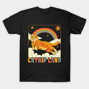 Cat Catnip Land 60s 70s Hippie Aesthetic Cat Lover T-Shirt